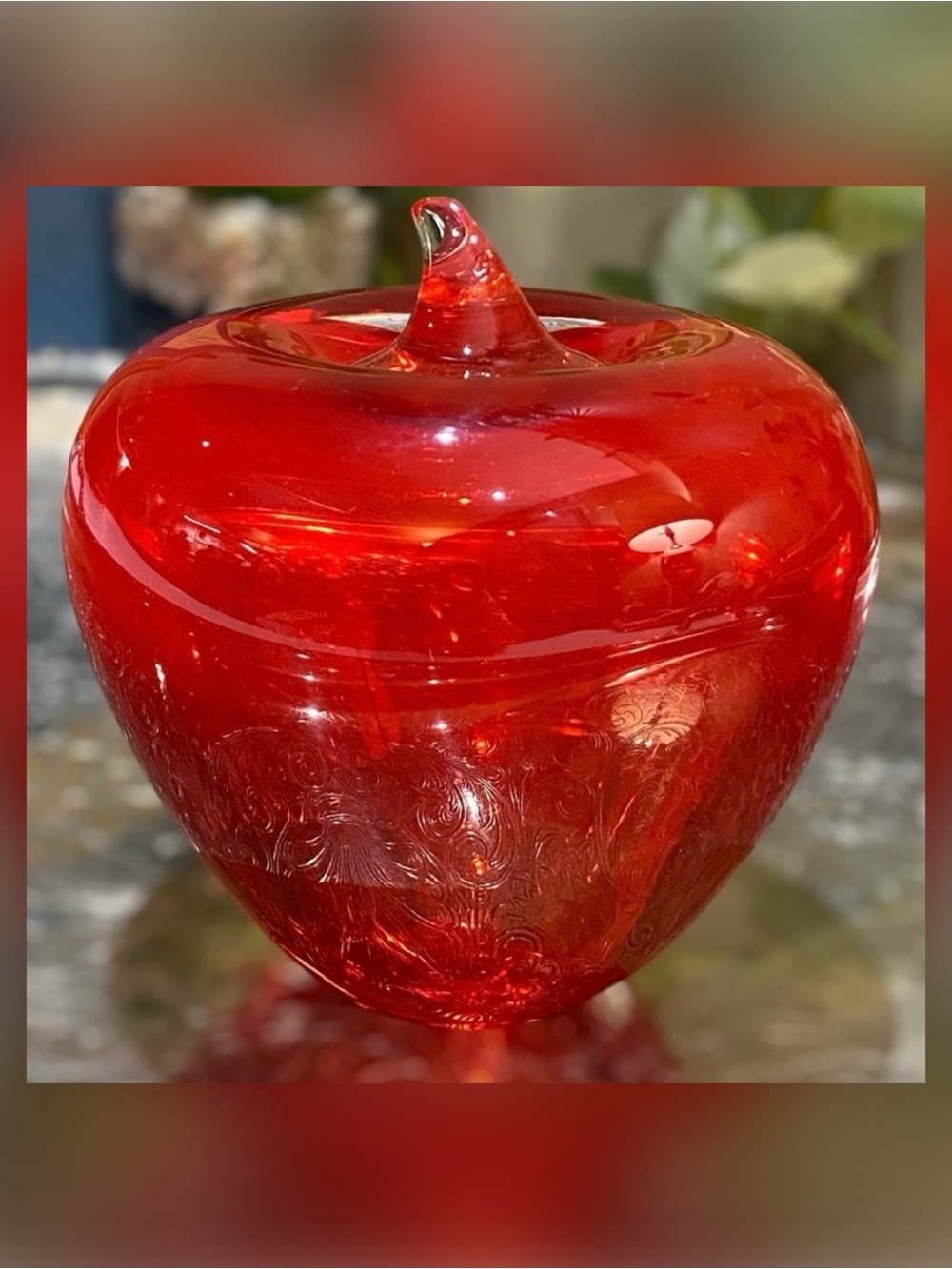 Vintage Blenko West VA Glass Red Apple Paperweight Hand Blown